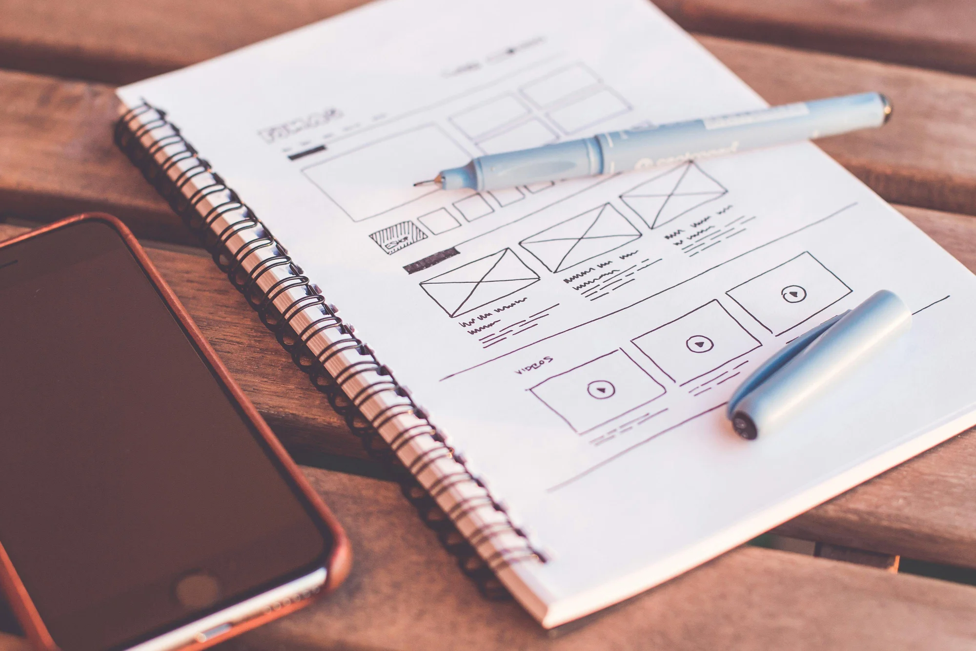 wireframe diagram on notepad